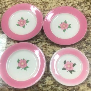 Shenango China Restaurant Ware Plates Pink Rim & Flower 4 Pieces Vintage